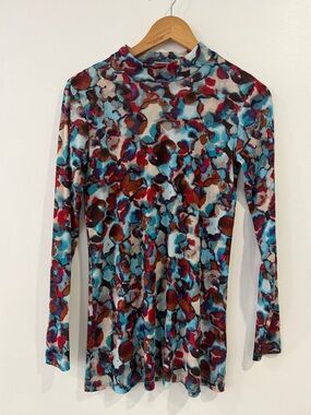 LOGO Layers Sheer Mesh Top XXS‎ Abstract Artsy Festival High Neck
